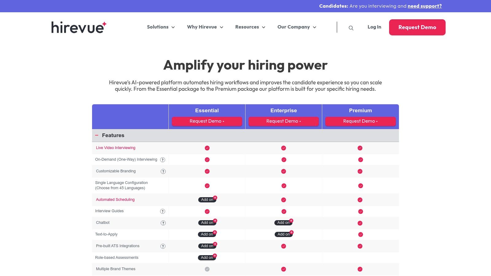 AI tools for recruiters showing HireVue's software features
