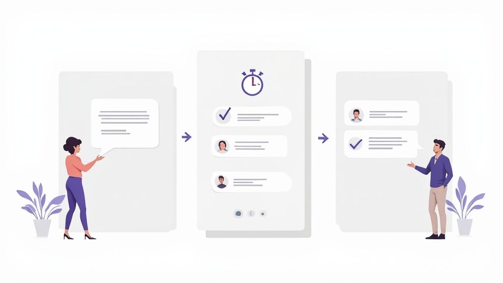 A process diagram for a recruitment and hiring plan, showing the steps from Recruiter Screen to Final Interview, emphasizing a structured and efficient flow.