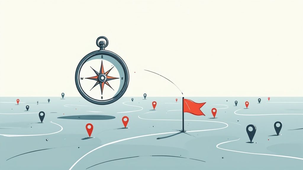 How to hire remote developers shows a compass over a digital world map.