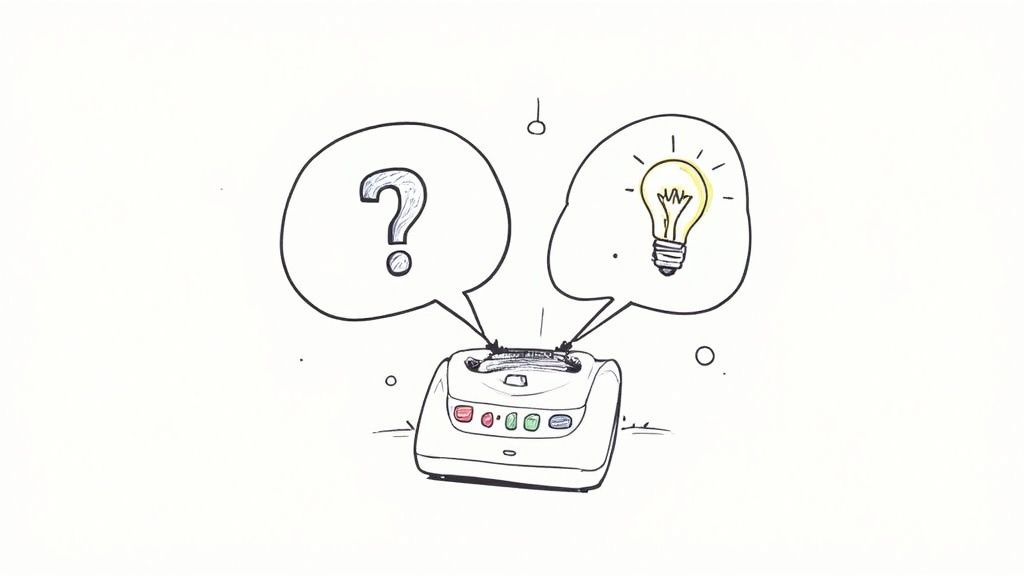 Illustration of two speech bubbles connecting, symbolizing a conversation.