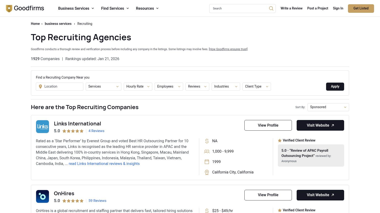 best recruiting agencies company directory on GoodFirms