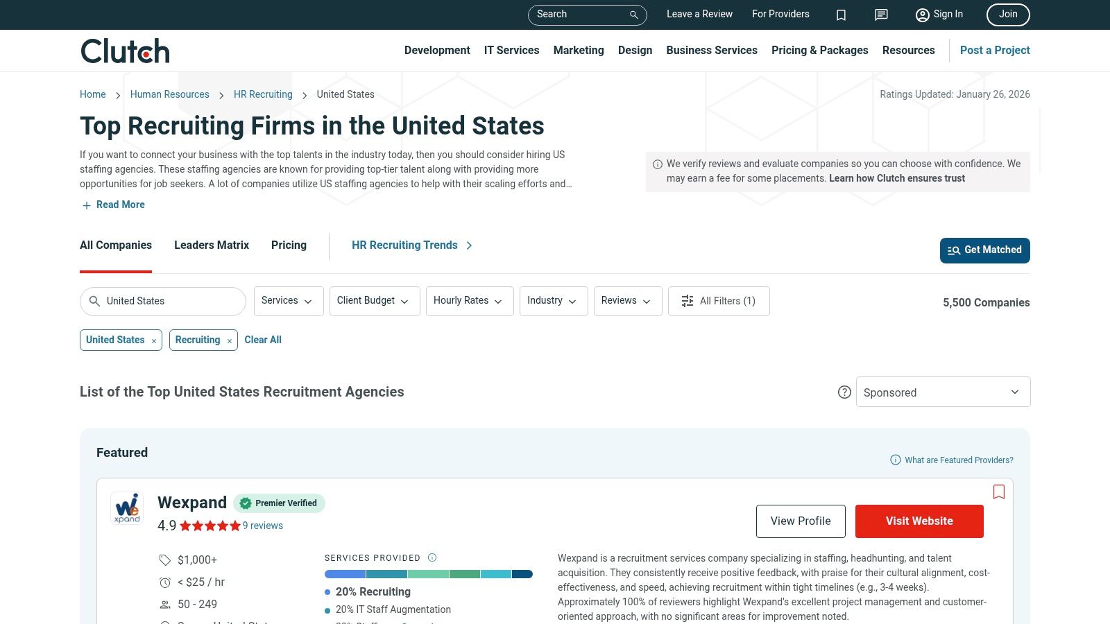 best recruiting agencies directory from Clutch