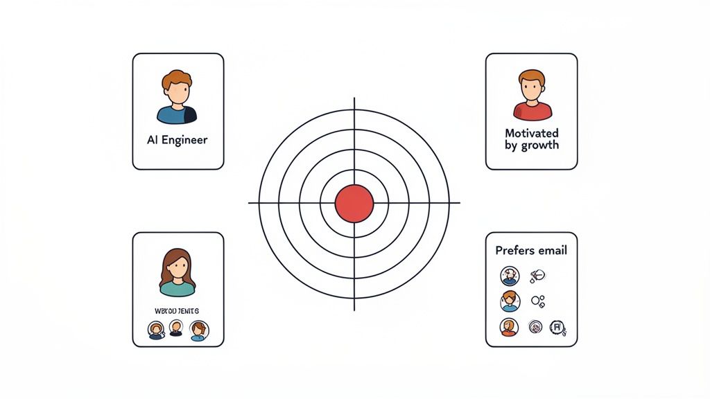 recruiting marketing target personas that define an AI engineer's motivations and preferences.